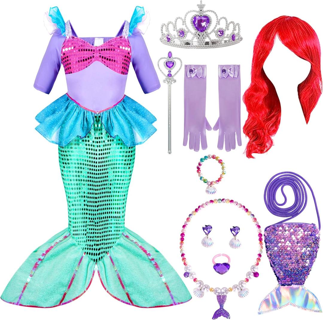 Spooktacular Creations Halloween Little Mermaid Costume for Girls, Sequin Mermaid Dress Set, Light Purple Princess Dress for Toddler Dress-Up, Cosplay Party (3T, 3-4 yrs)