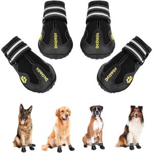 DcOaGt Waterproof Dog Shoes for Small Medium Large Puppy with Reflective Straps Rugged Anti-Slip Sole, Dog Boots Paw Protectors Dog Booties for Hot Pavement Winter Snow Rain Hiking 4PCS Black (Size 1:for paw width 0-1.8 inches (Pack of 4))