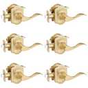 Bonpoly 6 Pack Brushed Gold Door Handles, Closet Door Knobs Interior, Non Locking Passage Door Handle for Hallway/Pantry, Keyless Wave Door Lever, Reversible for Left or Right Handed Doors