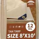 RAINDEWAY 8x10 Feet Heavy Duty Tarp,12 Mil Tan Waterproof Poly Tarp Cover,UV Resistant,Weatherproof,Durable,Multipurpose Tarps with Grommets and Reinforced Edges