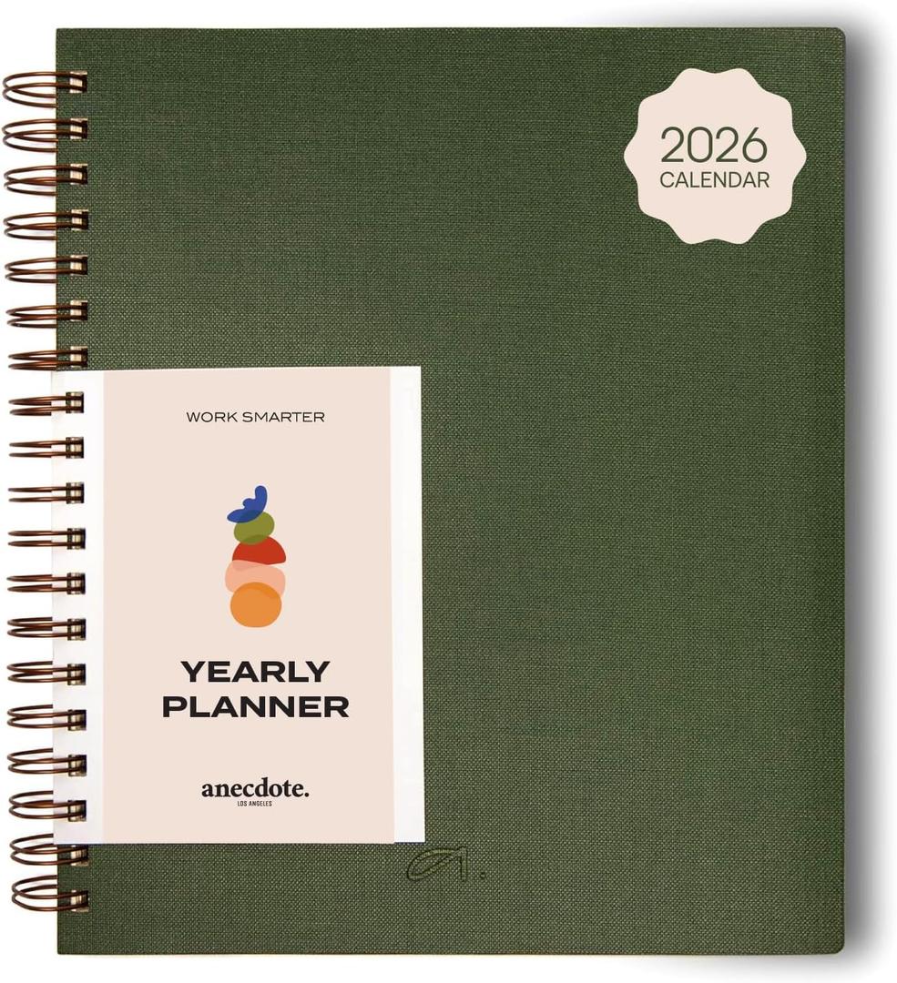 Anecdote 2026 Planner (8.5" x 10") Daily Planner Weekly Monthly Planner - 52 Weeks w/Library Buckram Cover, Brass Spiral - A4 Size Bleed-Resistant Paper  Evergreen