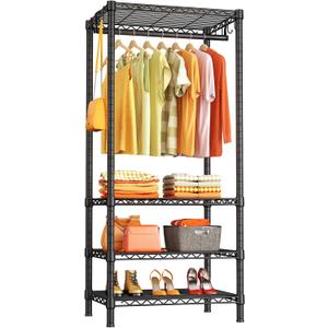 Ulif H4 Mini Portable Closet, 4 Tiers Freestanding Clothing Garment Rack for Small Space, Metal Clothes Wardrobe System for Bedroom, 23.6" W x 14" D x 76.4" H, Load 502 lbs, Black