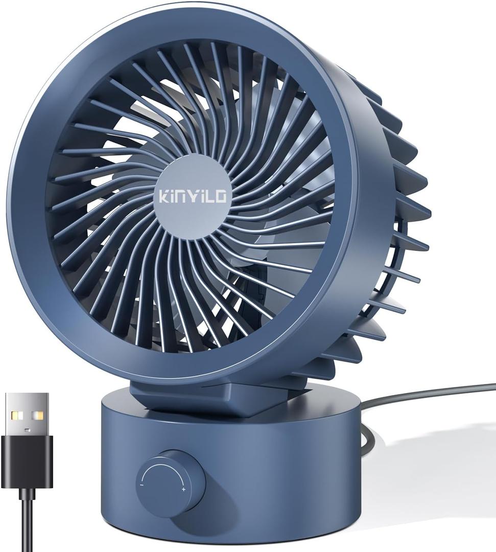 USB Desk Fan Small Quiet, Stepless Speed Flexible Adjust Mini Fans for Home Office Dorm Desktop, Portable Travel Fan Personal Cooling, Plug In USB Powered, Blue