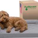 Furhaven Orthopedic Dog Bed for Large/Medium Dogs w/ Removable Bolsters & Washable Cover, For Dogs Up to 55 lbs - Pinsonic Quilted Paw L Shaped Chaise - Titanium, Large