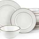 Famiware Plates and Bowls Sets, 12 Piece Dinnerware Sets for 4, Aurora Irregular Handmade Stoneware Dishes Set, Reactive Glaze, Microwave & Dishwasher Safe, Scratch-resistant, Pearl White (Set(12pcs))