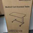 Vaunn Medical Pneumatic Adjustable Overbed Bedside Table with Wheels (Hospital and Home Use) (Black)