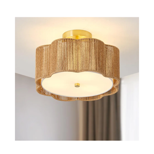 Rattan Ceiling Light Fixtures Flush Mount,3-Light Boho Light Fixtures Ceiling Mount for Bedroom,Close to Ceiling Light Modern Rattan Chandelier Lighting for Hallway Kitchen Dining Room(Yellow)