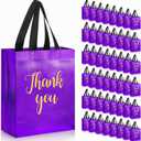 Fumete 50 Pcs Glossy Thank You Gift Bag with Handles 8 x 4 x 10 Inch Non Woven Reusable Gift Bags with Glossy Finish for Wedding Graduation Birthday Party Engagement Anniversary Holidays(Purple)