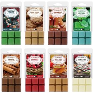 Winter Scented Wax Melts, Christmas Soy Wax Melts Gift Set, Wax Cubes/Tarts for Warmer - Christmas Wreath, Gingerbread, Sugar Cookie, Peppermint, Cinnamon, Cranberry, Apple Cider, Candy Cane, 8x2.6 oz
