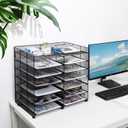 TQVAI 7-Tier Desk Paper Organizer, 12 Slots Mesh Countertop File Mail Organizer, Adjustable Sliding Shelves, Desktop Mailbox Cubbies for Office, Classroom, Black