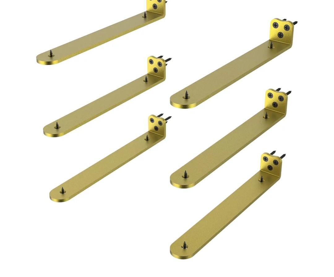Floating Shelf Bracket, 10 Inch 6PACK Gold Heavy Duty Shelf Bracket,Hidden Shelf Brackets 1/5 in Thick,L Brackets Support for Shelves,Suitable for Kitchen, Study Or DIY,Holds Over 160lb+