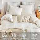 WARMDERN Khaki Striped Weave Duvet Cover King Size, White Knit Boho Duvet Cover Set, Microfiber Textured Bedding Set with Zipper Closure and Corner Ties (Khaki, King)