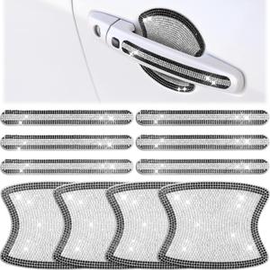 Frienda 10 Pieces Bling Car Accessories for Women Bling Car Door Handle Protector Door Handle Covers for Car Rhinestone Car Bowl Protector Accessories Women Stickers(Black White)