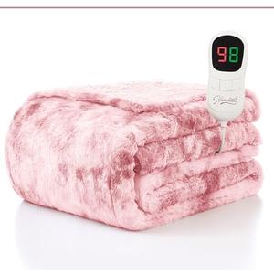 Homemate Heated Blanket Electric Throw - 50"x60" Heating Blanket Throw 1/2/4/6/8 Hours Auto-Off 10 Heat Levels Over-Heat Protection Luxury Faux Fur Sherpa ETL Certification