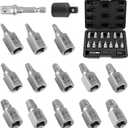 Screw Extractor Set 15-Piece, 3/8" Hex Drive Easy Out Bolt Extractor Kit, Multi-Spline Screw Remover Tool Kit for Stripped, Rounded, Broken, Damaged Screws, Bolts and Nuts