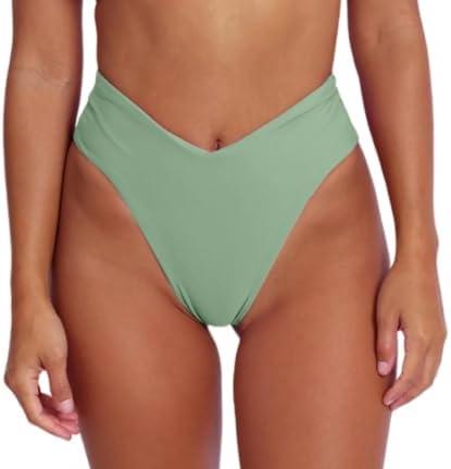 Geluboao Women's Bikini Bottom Sexy V Cut High Cut Swimsuit High Waisted Bathing Suit Bottoms, (Sage Green, Large)