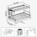 Dish Drying Rack, Double Layered countertop Kitchen Organizer with Drainage Large Bowl Rack and Storage Rack with Drainage Board, Suitable for Kitchen Bars (Silver) (Small)