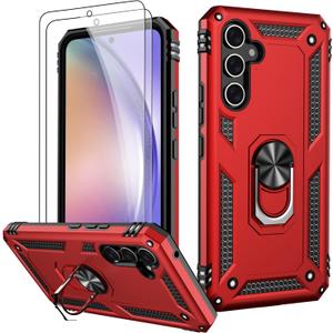 2 x LUMARKE for Galaxy A54 Case with Screen Protector,Pass 16ft. Drop Tested Military Grade Protective Phone Cover with Magnetic Ring Kickstand Compatible with Car Mount Holder Red
