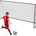 SPOYNAL 12 x 6 FT Foldable Soccer Goal with Metal Frame and Ground Stakes | Four tie ropes, pin-lock side supports and full net coverage support backyard drills, park practice and family play