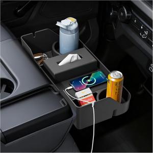 Upgraded Front Center Console Organizer for 2011-2026 Ford F150 F250 F350 F450 F550 F650, Jump Seat Headrest Replacement Tray, Middle Armrest Insert (Jump Seat Only)