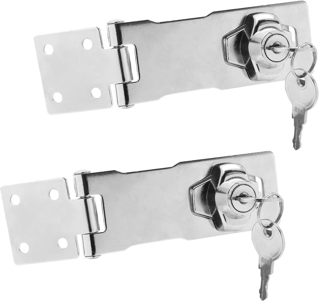 2PCS 4 Inch Keyed Hasp Locks, Keyed Alike Twist Knob Key Locking Hasp, Stainless Steel Catch Latch Safety Lock for Cabinets, Door (Silver)