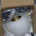 16ft Mid Century Pendant Light Fixture, White Frosted Glass Globe Hanging Light with Dimmable Switch and Plug for Kitchen Island, Dining Room, Bedroom Room, Living Room (Brass)