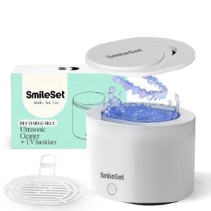 Premium Rechargeable 42000 Hz Ultrasonic Cleaner 200 ml with UV Sanitizer for Clear Aligners, Retainers, Mouthguards, Dentures, & Night Guards Deep Cleaning Dental Appliance Cleaner - White
