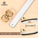 TRIWORKS Reversible Leather Belt for Women with Gold Buckle Ladies Leather Belt for Jeans Pants (Black)