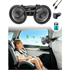 Rechargeable Car Fan for Backseat with Car Charger, 360 Rotatable 4000mAh Battery and USB Dual Power Car Fans, Strong Wind Air Circulation Fan with Adjustable Clip for Vehicles SUV RV Baby