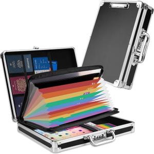 Clipboard with Storage Combination Lock Briefcase with Accordion File Folder Heavy Duty Metal Document Box Organizer, Storage Clipboards Maximum Security for Home, Bussiness Trip