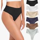 Wealurre Womens Underwear High Waisted Seamless Thongs for Women Breathable No Show Panties for Ladies 5 Pack Medium