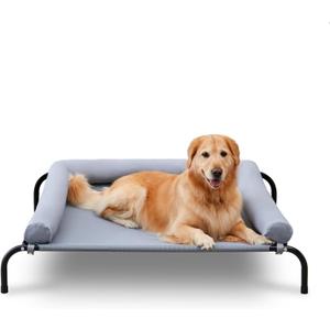 Cooling Elevated Dog Bed with Pillows,Portable Washable Raised Dog Cot with Chew Proof Mesh and Metal Frame,No-Slip Rubber Feet for Indoor & Outdoor Use,XLarge,Gray (XL(48.5x35.5x8)Inches, Grey)