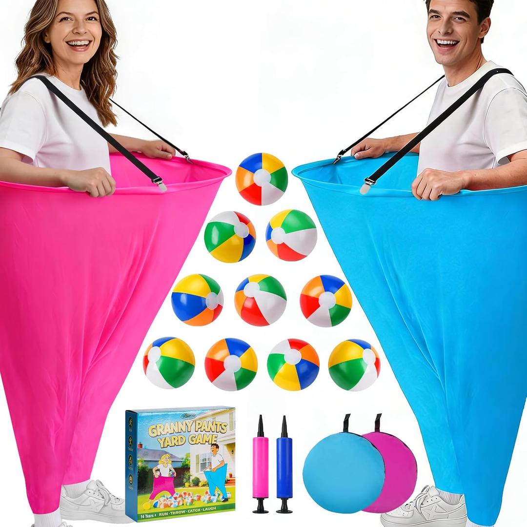 17 PCS Granny Pants Yard Game Easter Games Set, 2 Oversized Granny Pants Outdoor Games 10 Bouncy Balls, 2 Air Pumps, Outdoor Tossing Games for Adults Teens Party Backyard Lawn Family Reunion Gathering
