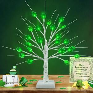 [Timer] St Patricks Day Decorations 18 Inch Shamrock Tree Lights, USB/Battery Operated Saint Patricks Day Decor Tree with 24 LED Shamrock Lights, 8 Mode St. Patrick's Day Lights for Home Table Party