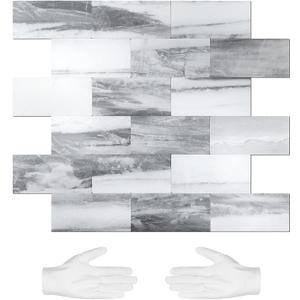 STICKGOO 10-Sheets Peel and Stick Backspalsh, Stick on PVC Wall Tiles, Gray Sky Marble Kitchen Backsplash, Self Adhesive Subway Tile for Kitchen, Bathroom Vanity, RV