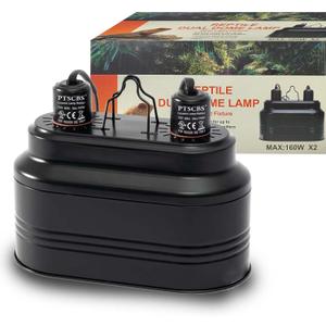 Dual Reptile Light Fixture-Max 160W,with Switches, Fits Reptile Light Heat Lamp UVB Light for Lizards, Snakes,Turtles, and Amphibians E26