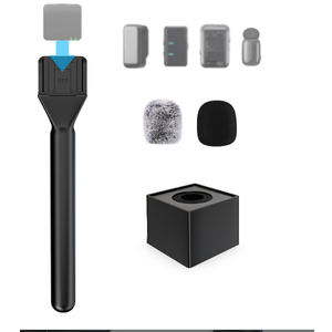 ZealSound Handheld Interview Microphone Adapter, Wireless Lavalier Transmitter Handle with Flag, Furry Windscreen & Foam, Compatible with DJI Mic Mini/Mic 2/3, Rode Wireless GO 2/3, Hollyland, BOYA