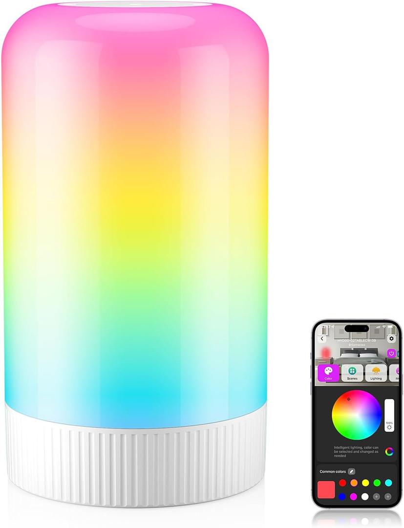 RGBICWW Smart Table Lamp, Touch Bedside Lamp with App Control, LED Desk Lamp with Music Sync, 30+ Scenes & 16M Colors, Color Changing Lamp for Bedroom Living Room Gaming Dimmable Night Light, White
