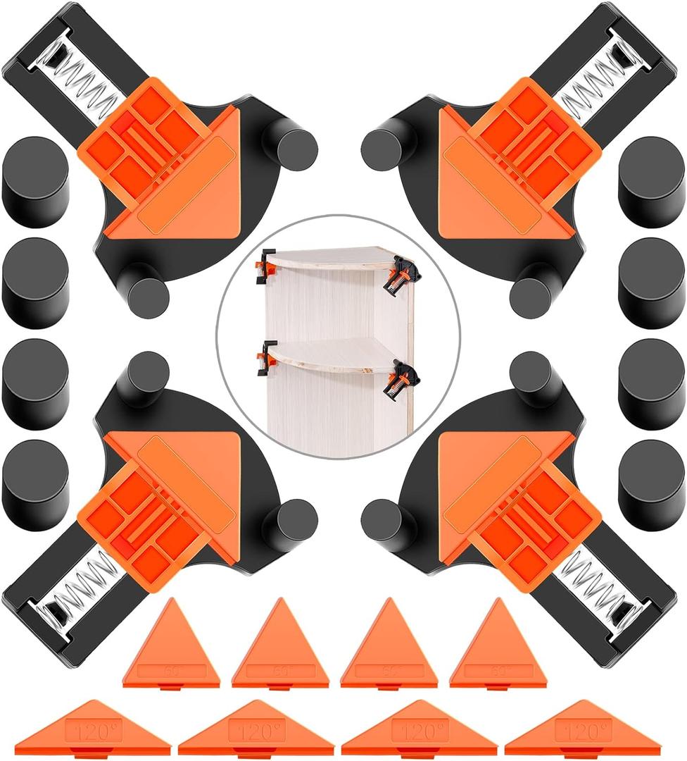 60/90/120 Degree Multi Corner Clamps for Woodworking Set of 4,Adjustable Spring Loaded Right Angle Clamp Woodworking Tools,Carson Clamp for Carpentry,Frame Cabinet Wood Tools Accessories,Gifts for Men (Orange)
