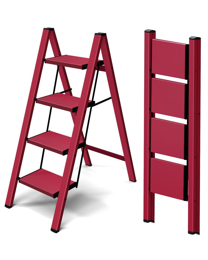 Taranta 4 Step Stool Foldable,Aluminum Step Ladder-Red