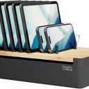 Prosumer's Choice Black Wooden Charging Station Organizer for Multiple Devices - Cable Management Box with 5 Slots and Removable Dividers - Charger Organizer for Phone, Tablet, Home, Office, 12"x6"x7" (Metal & Bamboo Black)