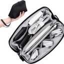 FYY Travel Cable Organizer - 8 Compartments Lightweight Water Resistant Tech Pouch with Wrist Strap, Portable Electronic Accessories Case for Cord Charger Storage for Travel Home Office, Black (Small)