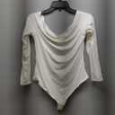 SUUKSESS Women Off the Shoulder Long Sleeve Bodysuit Double Lined Thong Bodysuit (Large, Cream White)