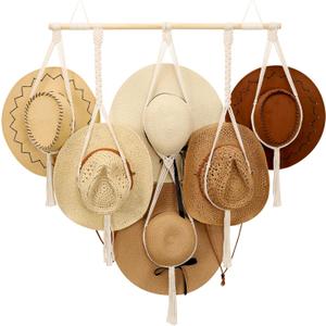 ZYP Macrame Hat Hanger Boho Hat Rack for Wall Hat Holder Display Organizer Bobo Hanging Hat Organizer Storage for Wide Brim Hats