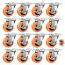 2 Inch Casters, ASHGOOB Caster Wheels with Side Brake, Locking Casters Set of 16, Industrial/Furniture Swivel Plate Caster Wheels for Workbench and Carts, Orange Polyurethane (PU) Castors (16 Pack)