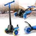 Kick Scooters for Kids 5-7 8-12,Lean to Steer,Three Wheeled Light Up,28"-32" Adjustable Handlebar,Widen Anti-Slip Deck,Floor Push Scooter for Boys Girls Ages 6-12 3-4 Old,Foldable for Travel (Blue)