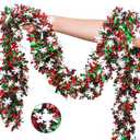 Mega-Loopolis Christmas Snowflake Tinsel Garland, 26.25Ft Red Silver Green with Snowflake Chunky Glittery Holiday Hanging Tinsel Decorations for Christmas Wedding Birthday Party Supplies Home Decor