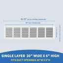 30x6 Return Air Grille (Duct Opening Size), Air Return Vent Cover, AC Vent Cover, 30x6 Cold Air Return Vent Cover, Flat Return Air Grilles, Outer Dimensions:31.75"W x 7.75"H (30"W x 6"H, Duct Opening)