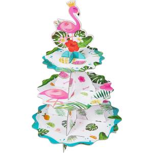 WERNNSAI Flamingo Cupcake Stand - 3 Tier Flamingo Party Decorations for Kids Cardboard Cupcake Holder Stand Dessert Tower Round Serving Tray Stand Tropical Birthday Baby Shower Party Supplies