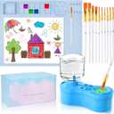 Painting Station, Silicone Painting Mat and Paint Brush Cleaner, 20"X16" Silicone Art Mat with 10 Paint Brushes, Paint Brush Rinser, Art Painting Supplies Set (Blue)
